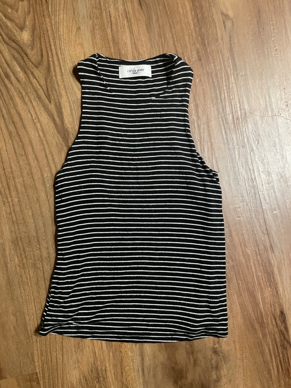 Carly Jean Los Angeles Black and White Striped Ribbed Tank Top